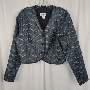 Vintage Banjo Cropped Western Jacket Size Large Black with Blue Stitched Swirl